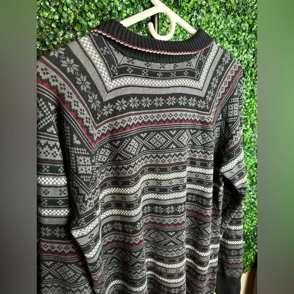 Eddie Bauer Men’s XL 1/4 Zip Black & Red Nordic Fair Isle Sweater